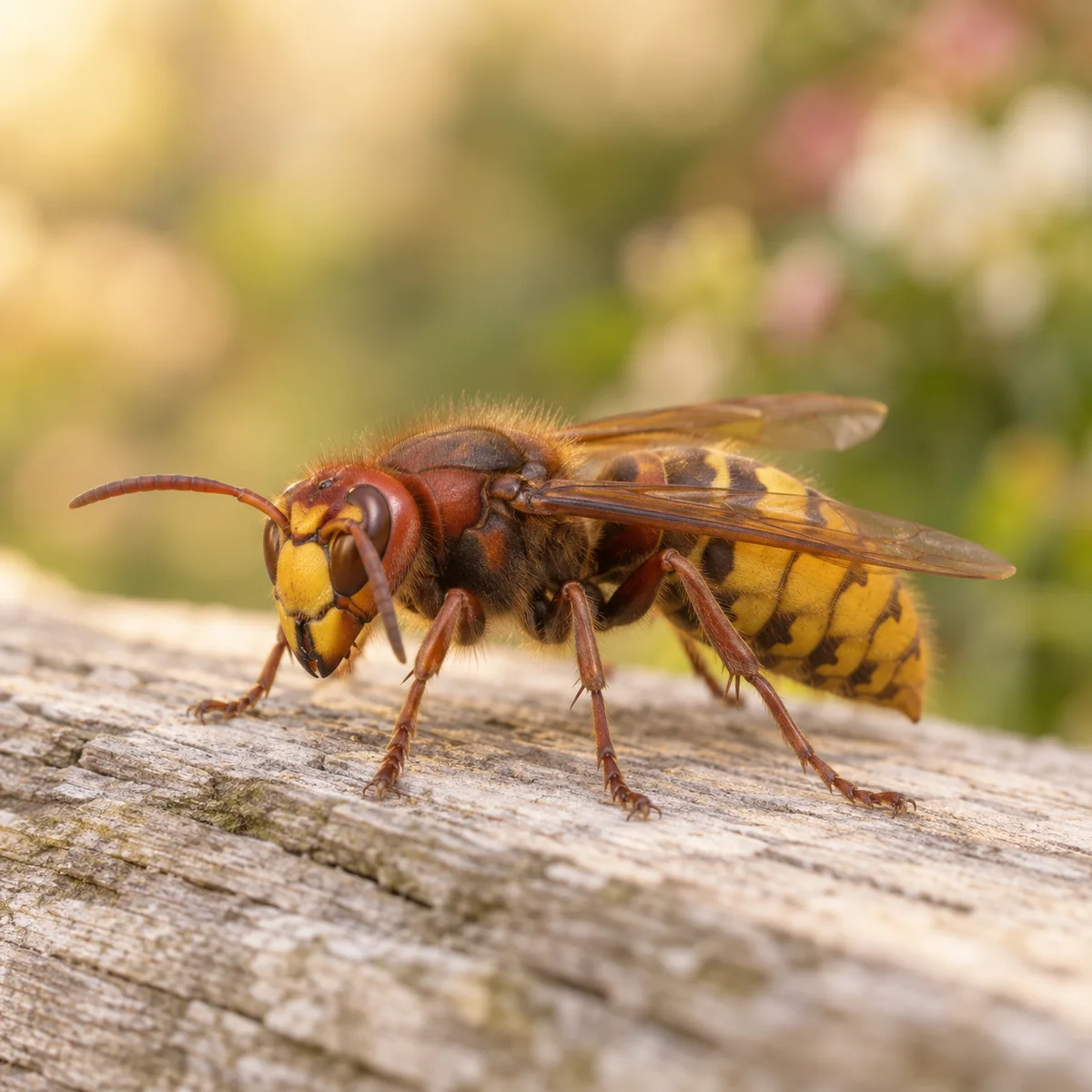 Illustrative European hornet on timber